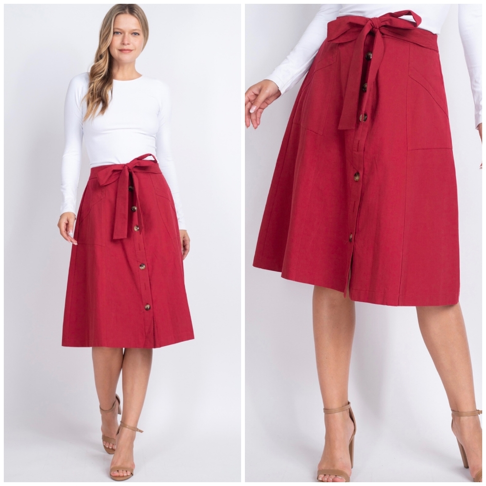 LAST 1❗️VERY J Feminine Chic Olive Midi Skirt - Picture 6 of 7